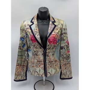 BOHO CHIC Tattoo Floral Lace Up Blazer Jacket Women Size 6